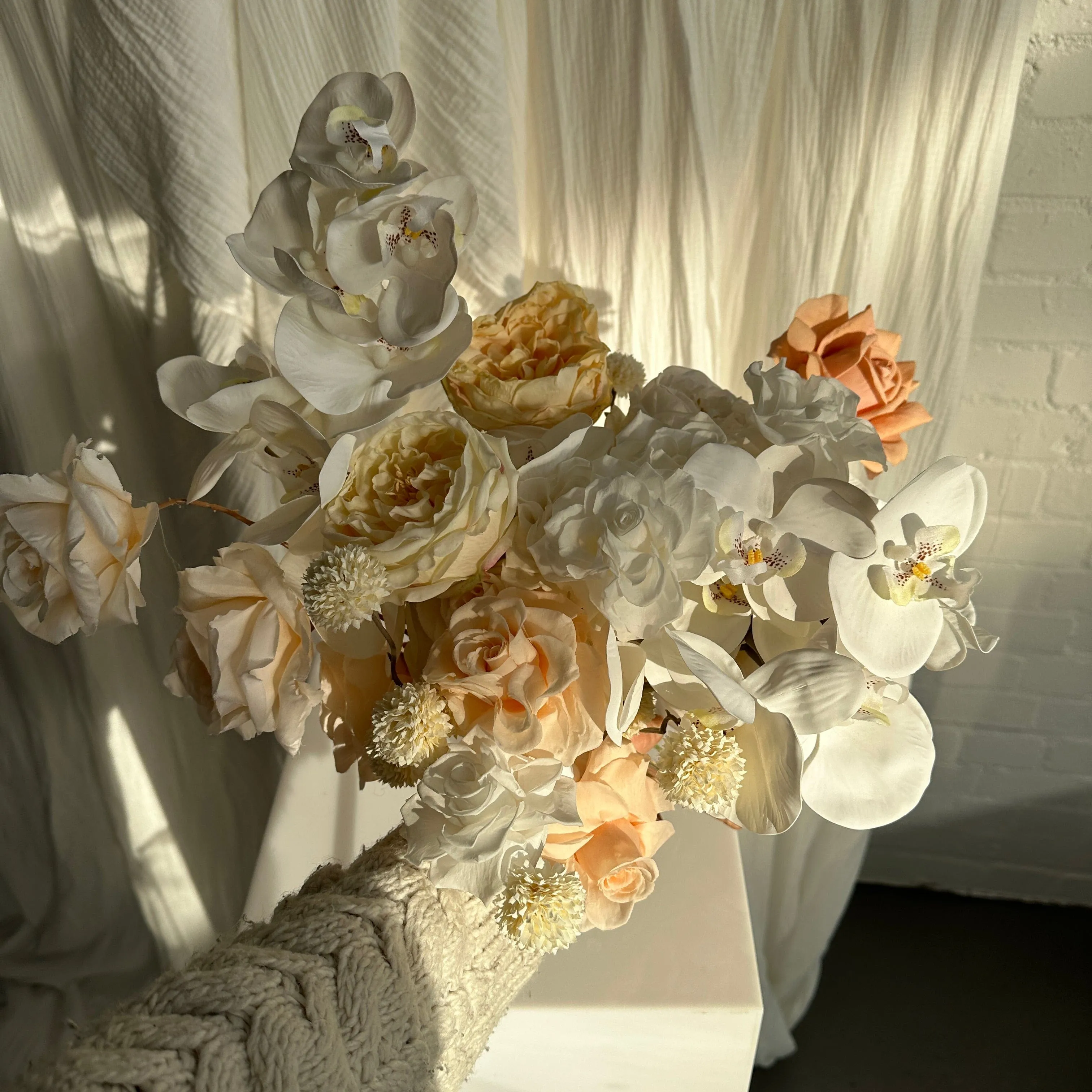 Dried & Artificial Flowers Top Table Centerpiece - Ivory White & Peach