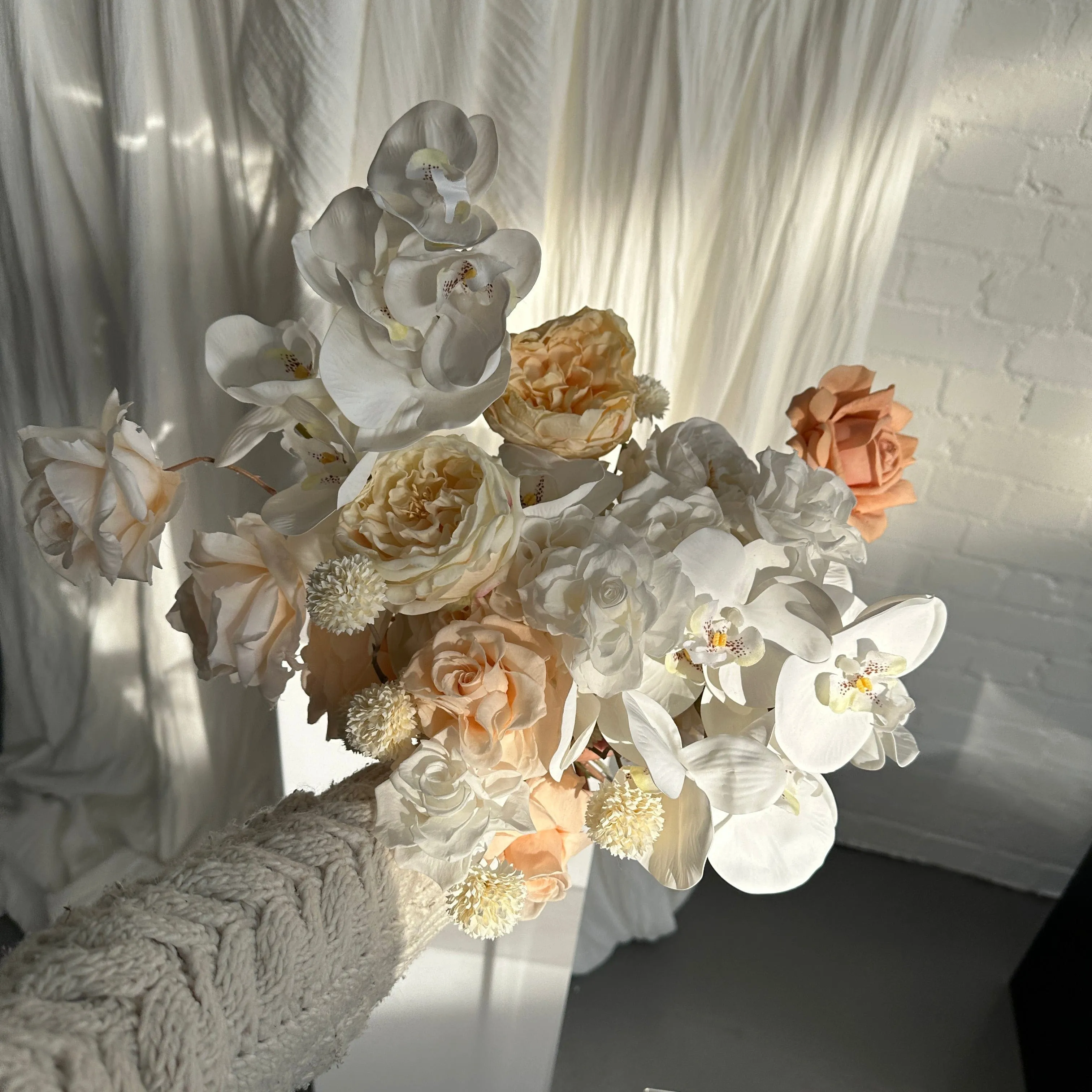 Dried & Artificial Flowers Top Table Centerpiece - Ivory White & Peach