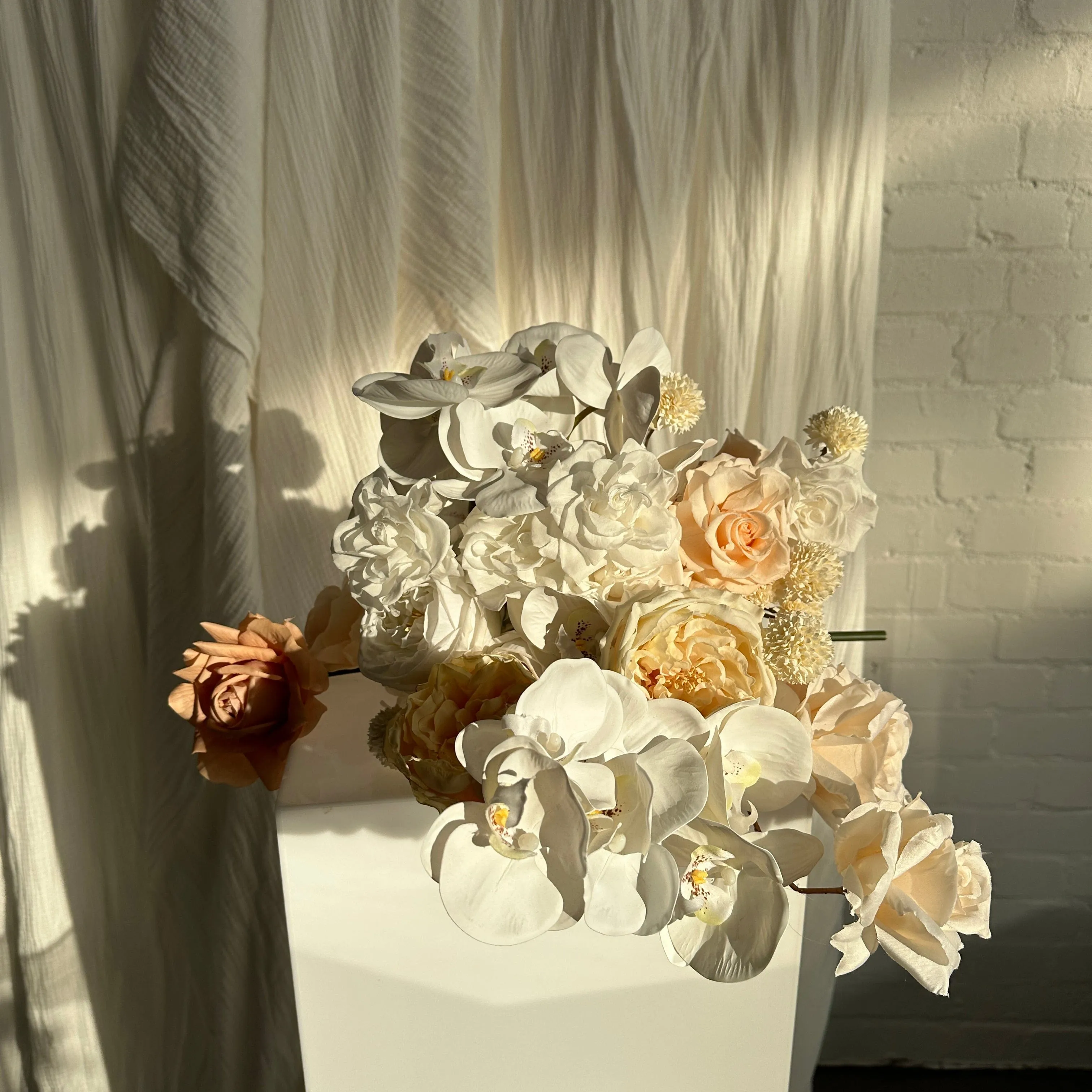 Dried & Artificial Flowers Top Table Centerpiece - Ivory White & Peach