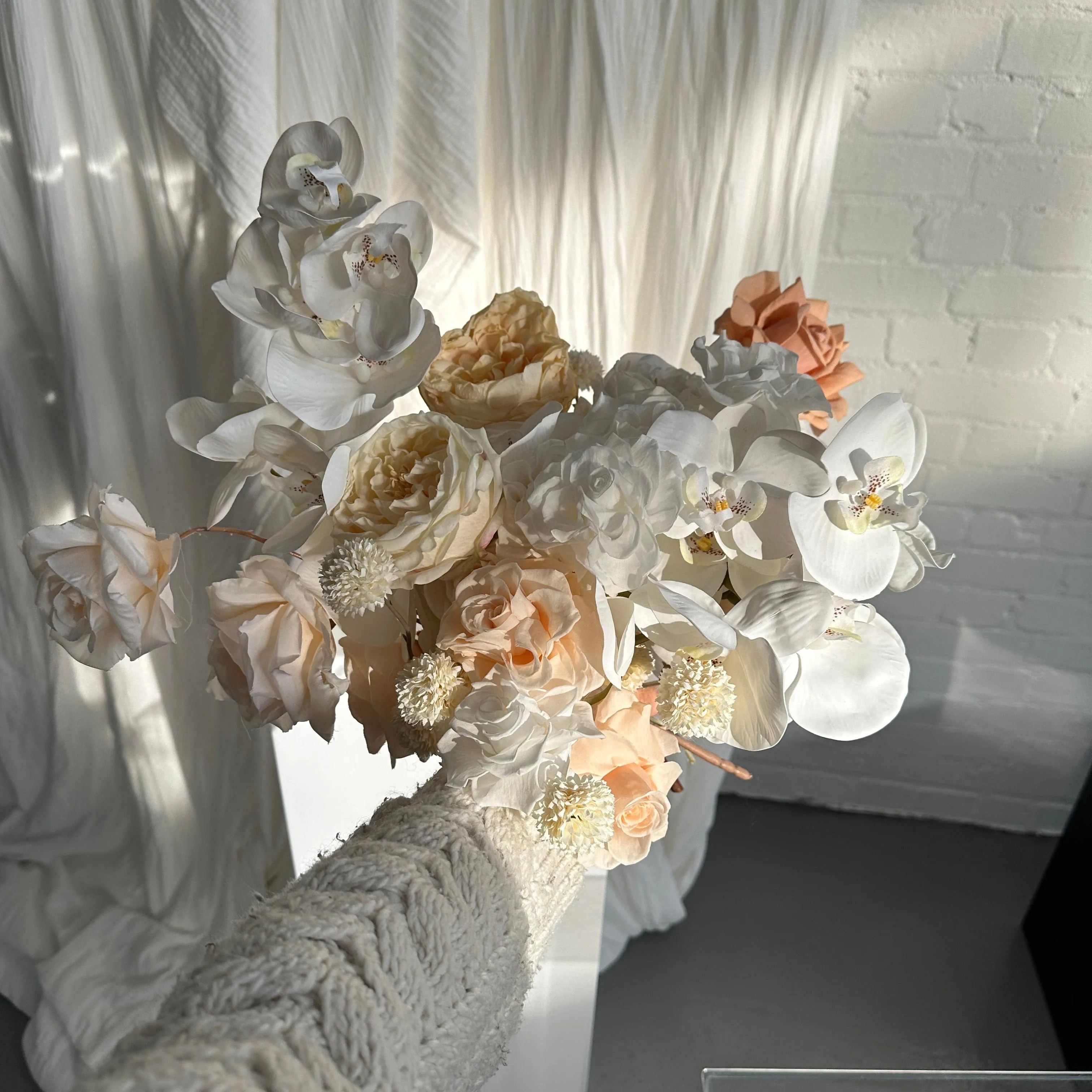 Dried & Artificial Flowers Top Table Centerpiece - Ivory White & Peach