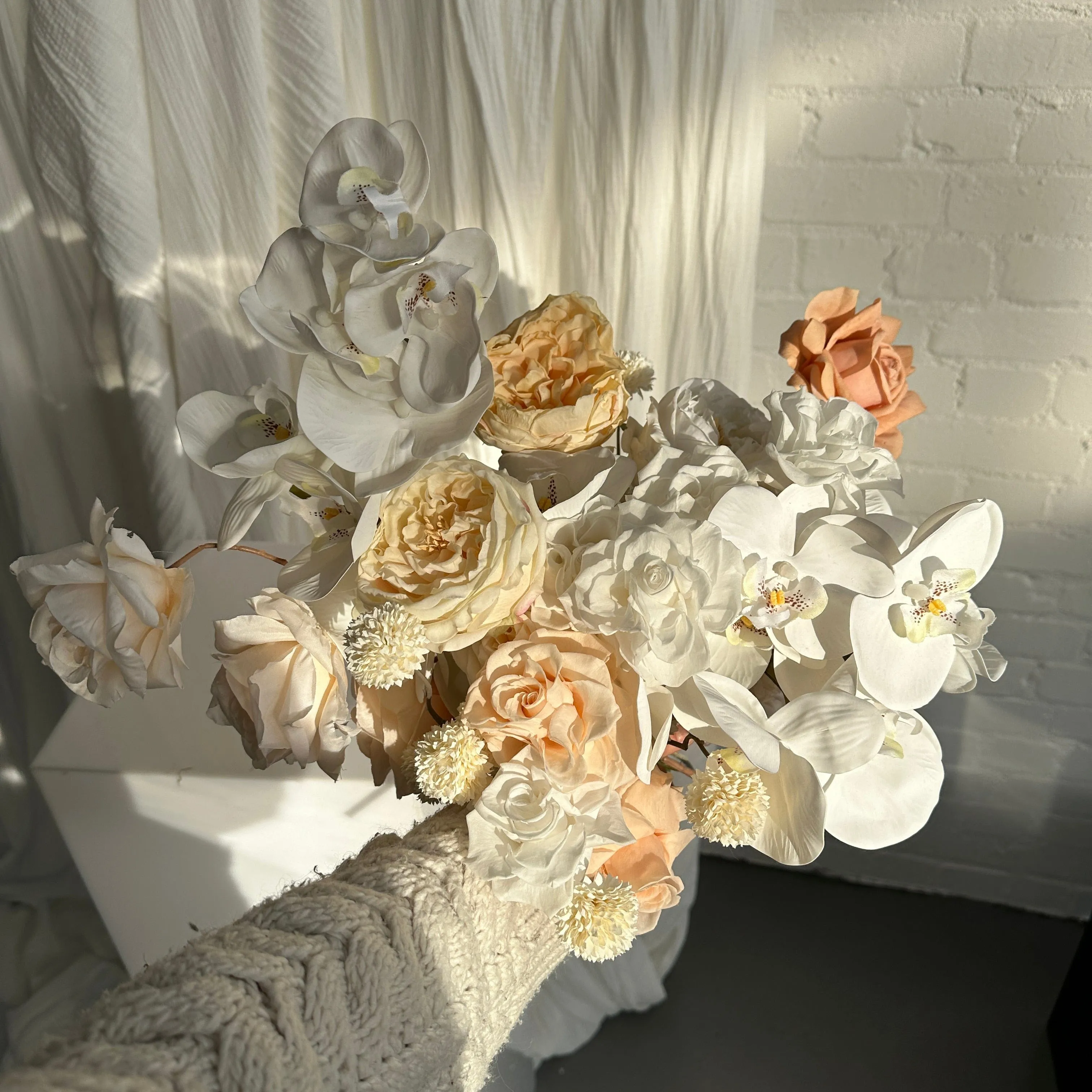 Dried & Artificial Flowers Top Table Centerpiece - Ivory White & Peach