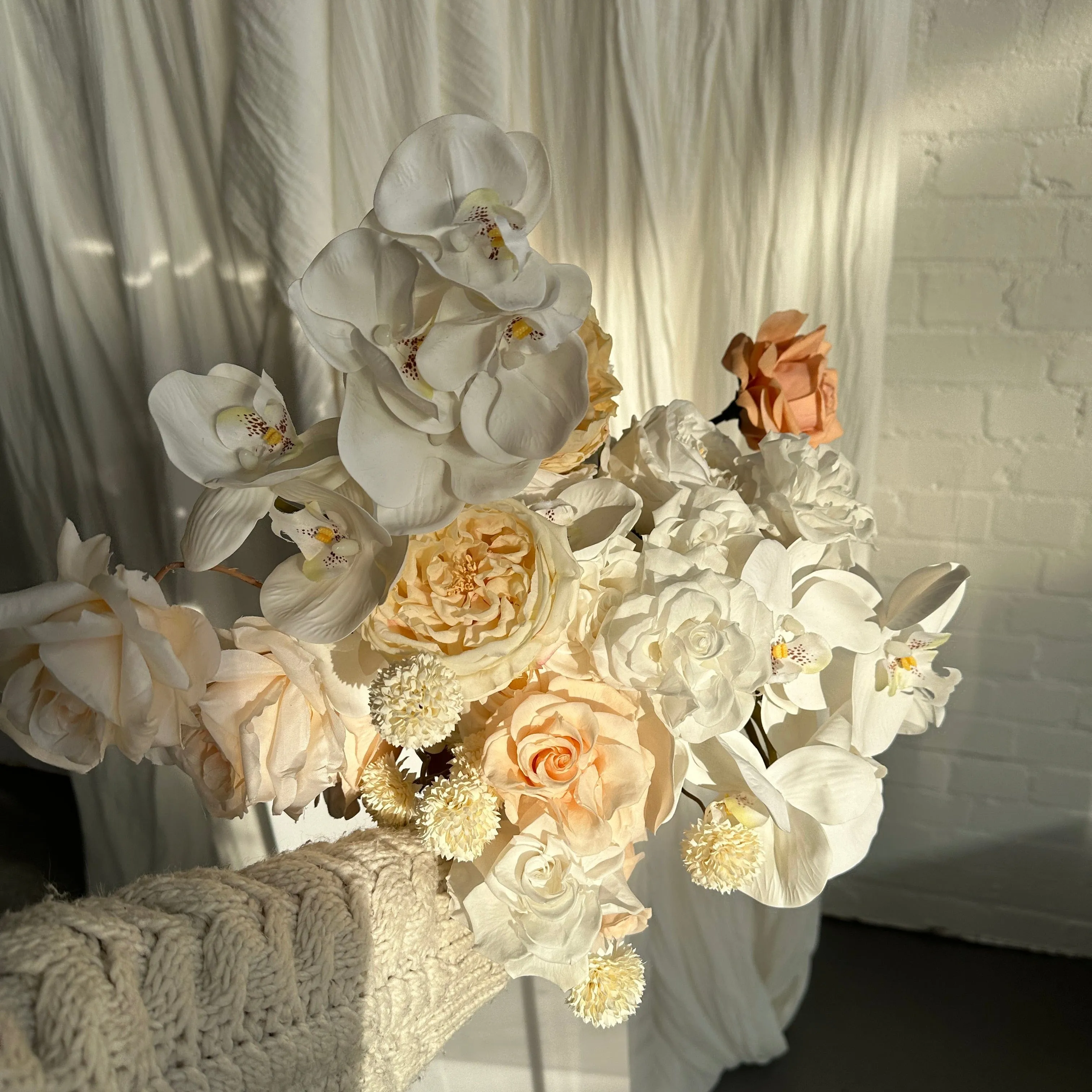 Dried & Artificial Flowers Top Table Centerpiece - Ivory White & Peach