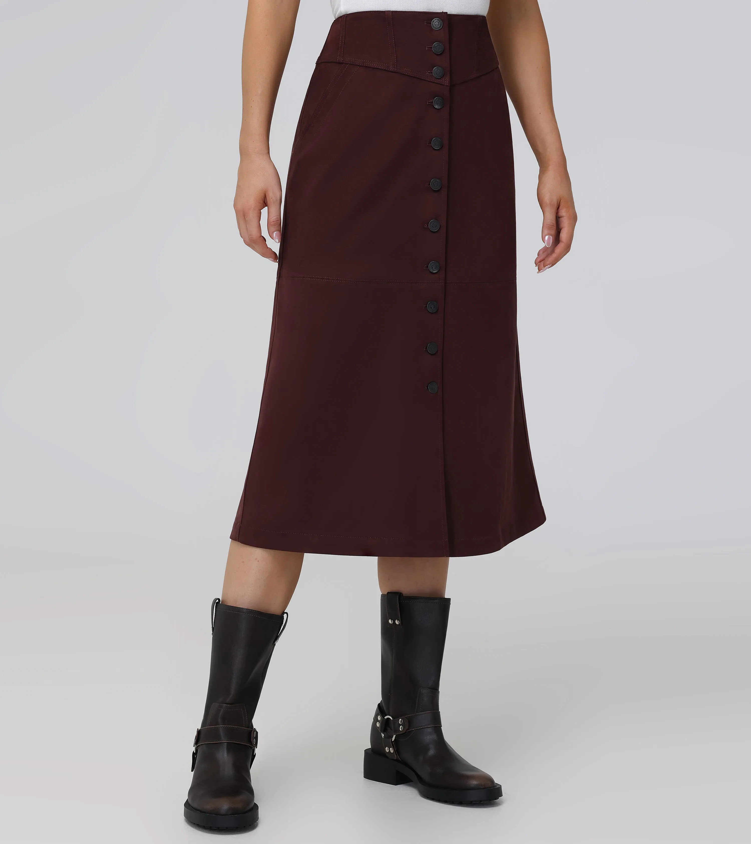 Faux Suede Studded Midi Skirt