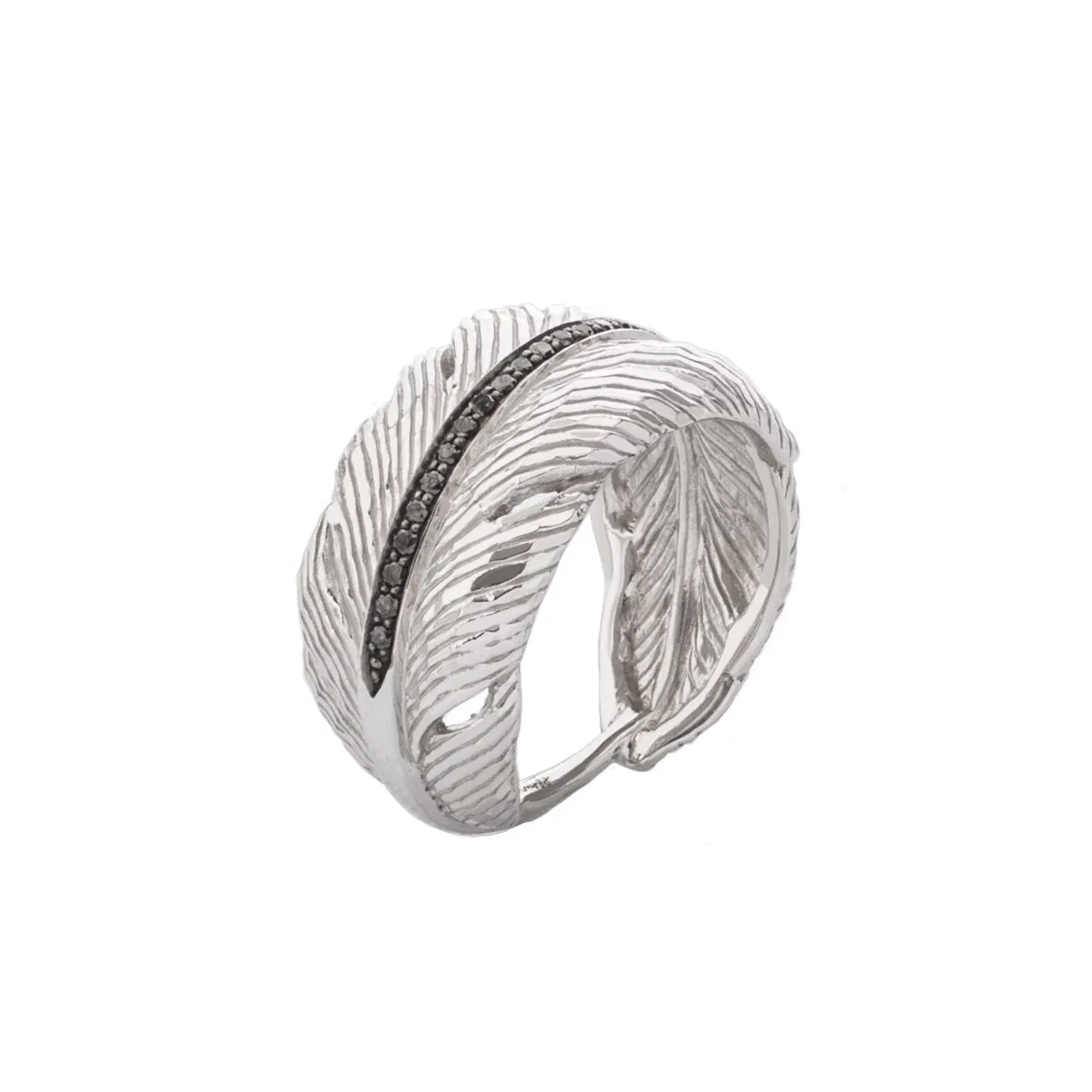 Feather Cuff Ring with Diamonds