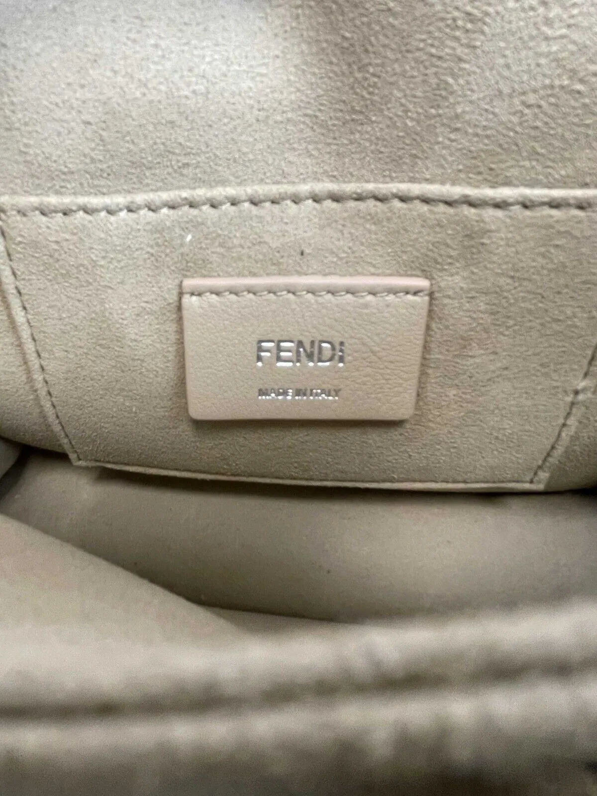 Fendi - NEW Kan I Bag Embellished Whipstitch Leather - Nude Beige Crossbody