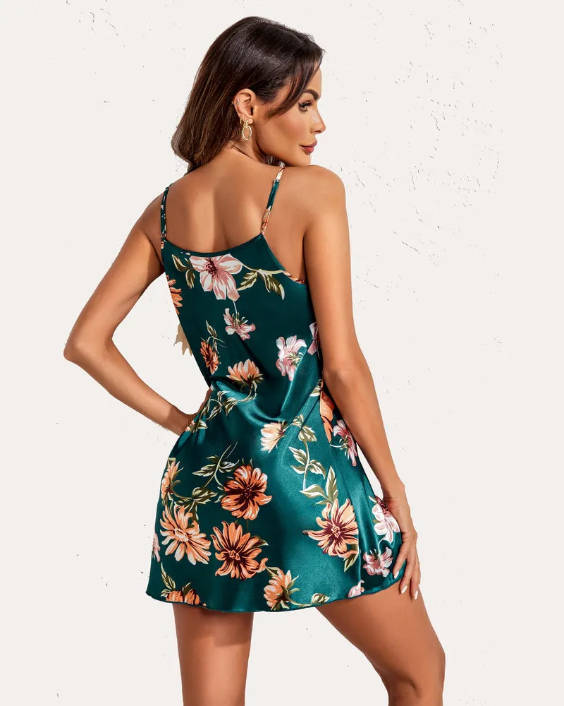 Floral Satin Dress Mini Slip Nightwear