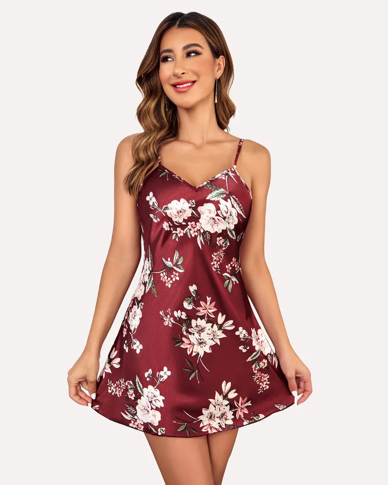 Floral Satin Dress Mini Slip Nightwear