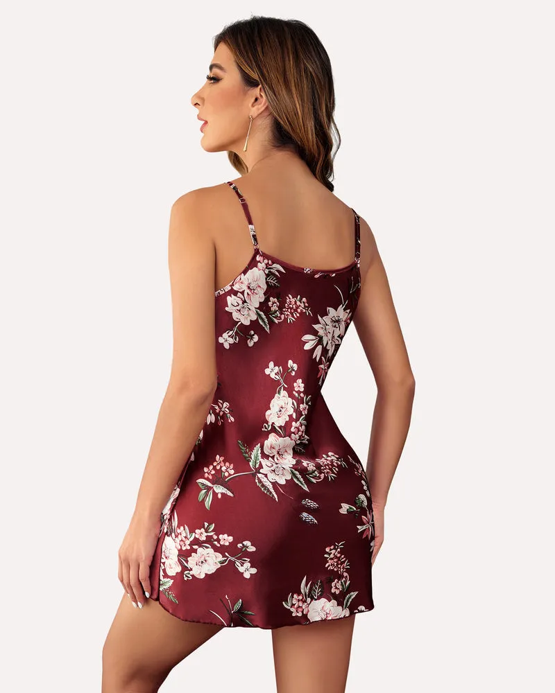 Floral Satin Dress Mini Slip Nightwear