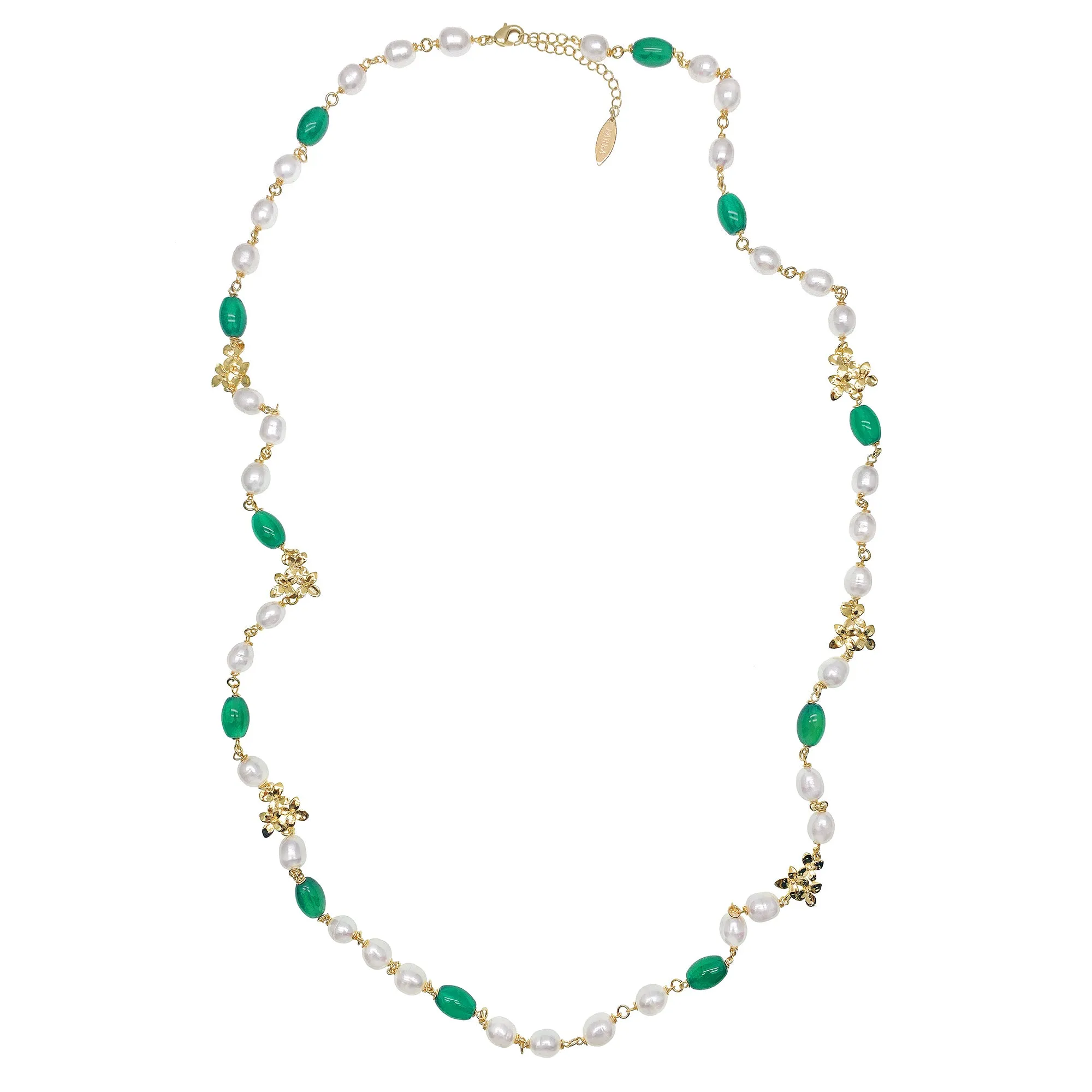 Freshwater Pearls With Green Agate Long Necklace HN006