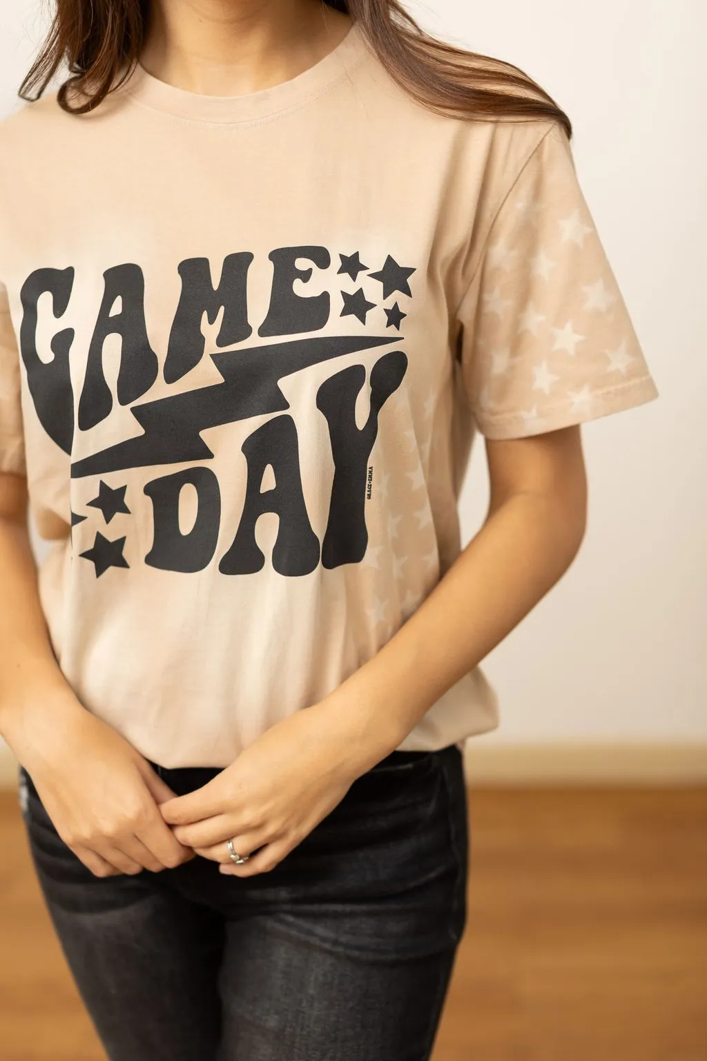 'Game Day' on Beige Acid Wash Tee