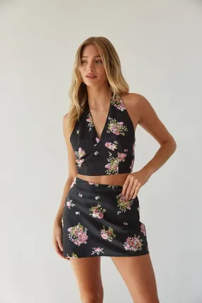 Glora Satin Floral Halter Top