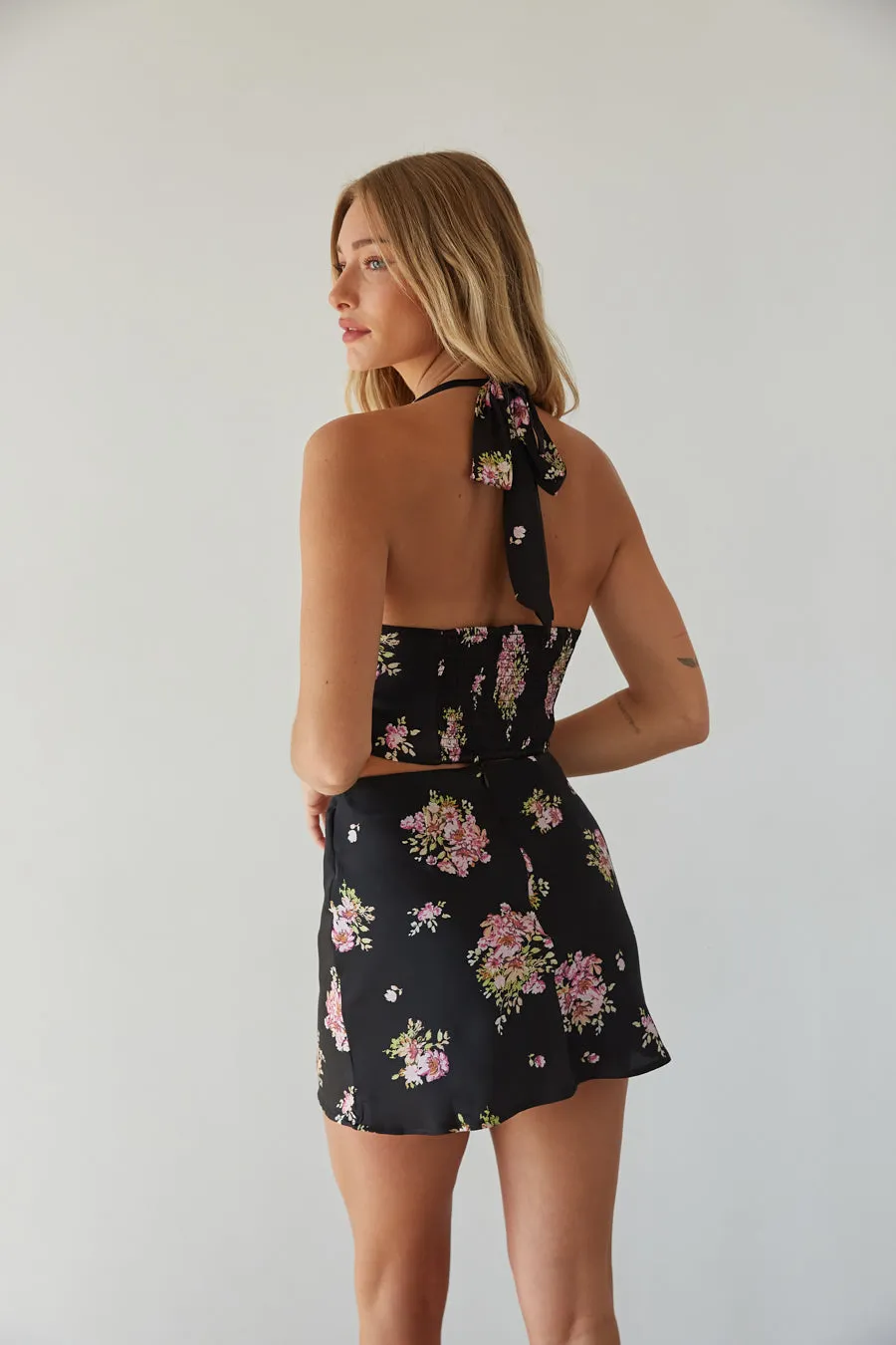 Glora Satin Floral Halter Top