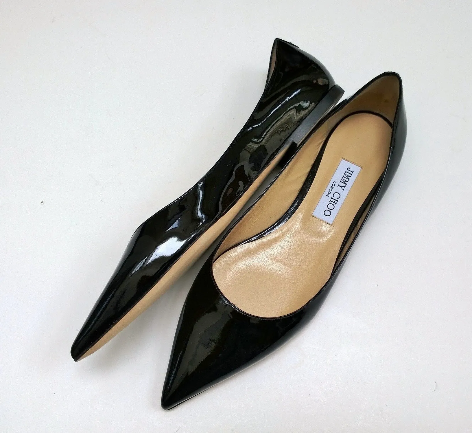 Jimmy Choo Love Black Patent Pointy Flats Shoes