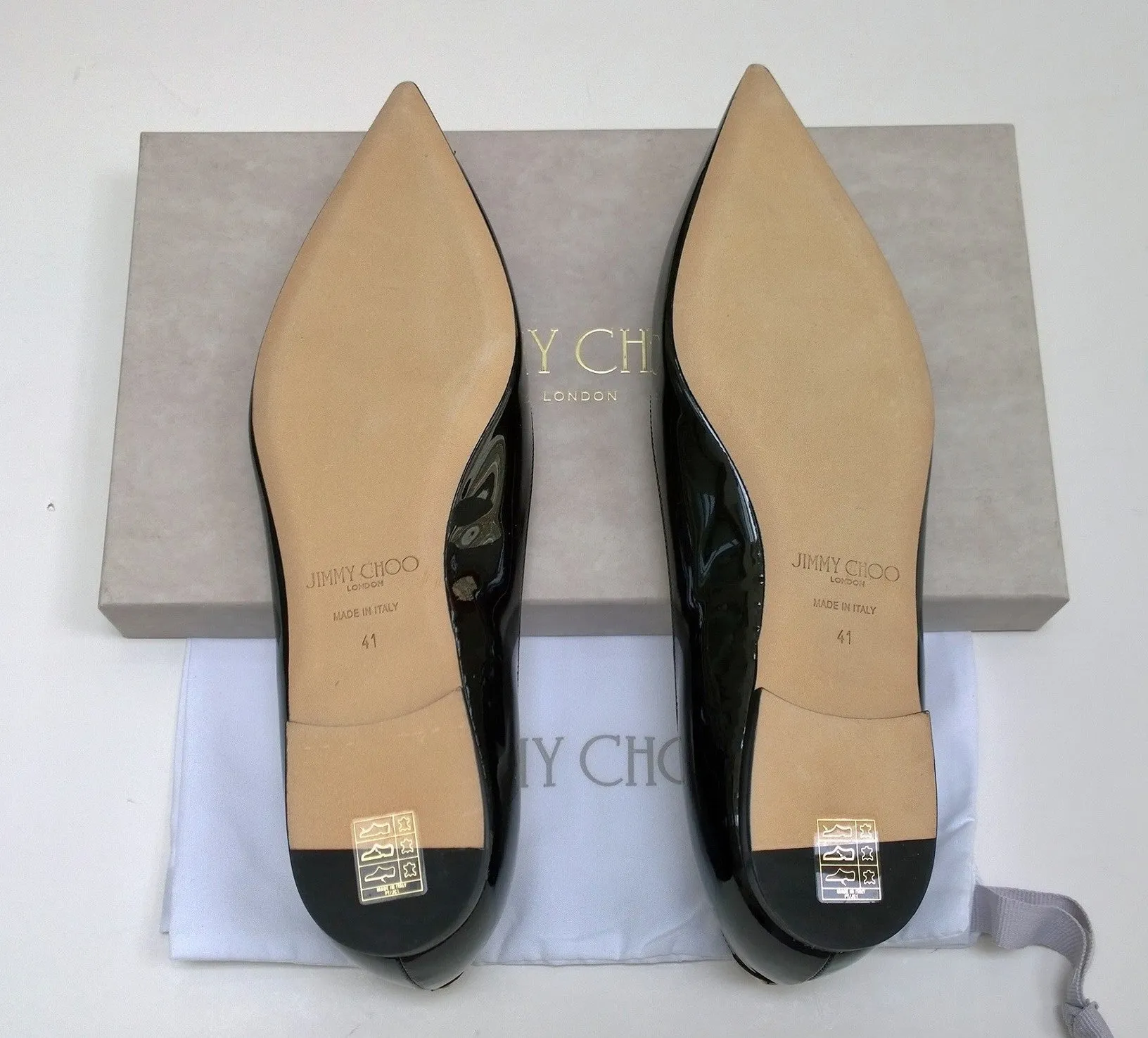 Jimmy Choo Love Black Patent Pointy Flats Shoes