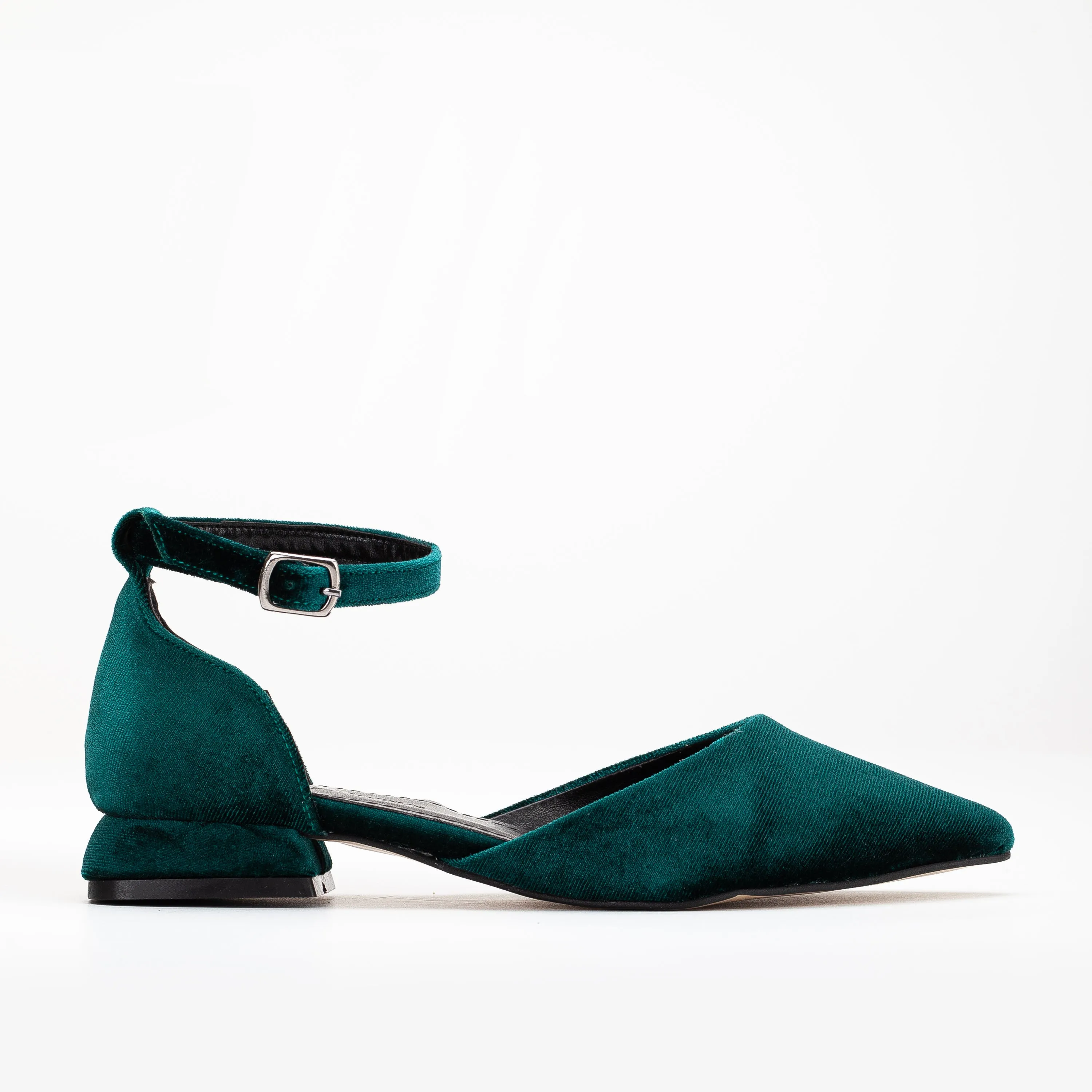 Madeline - Emerald Green Velvet Flats with Ribbon