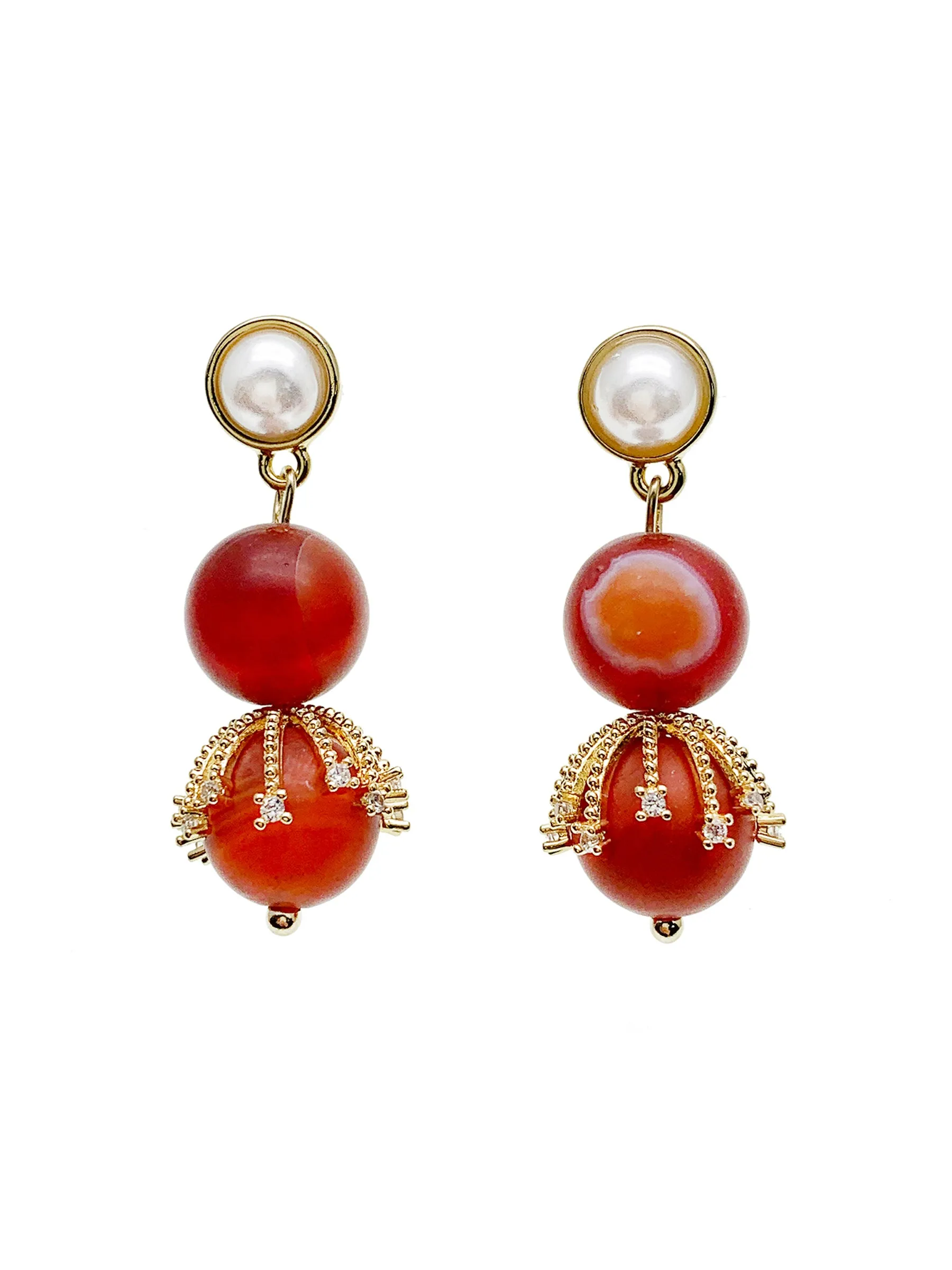 Matte Red Agate Dangle Stud Earrings HE021