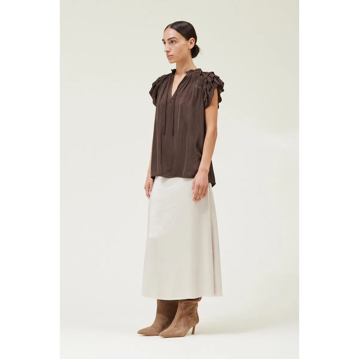 Nadia Grade and Gather Satin Ruffle Sleeve Blouse