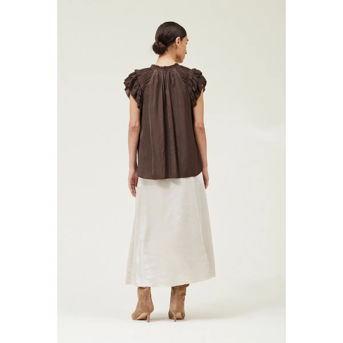 Nadia Grade and Gather Satin Ruffle Sleeve Blouse