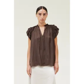 Nadia Grade and Gather Satin Ruffle Sleeve Blouse