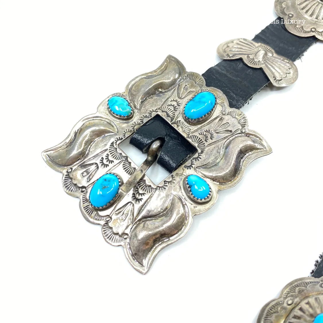 Navajo Turquoise   Sterling Leather Belt