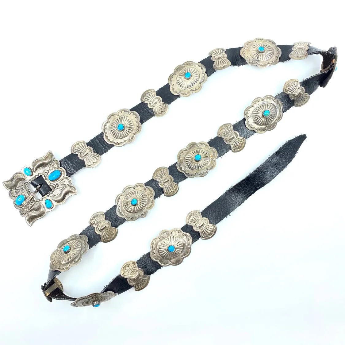 Navajo Turquoise   Sterling Leather Belt