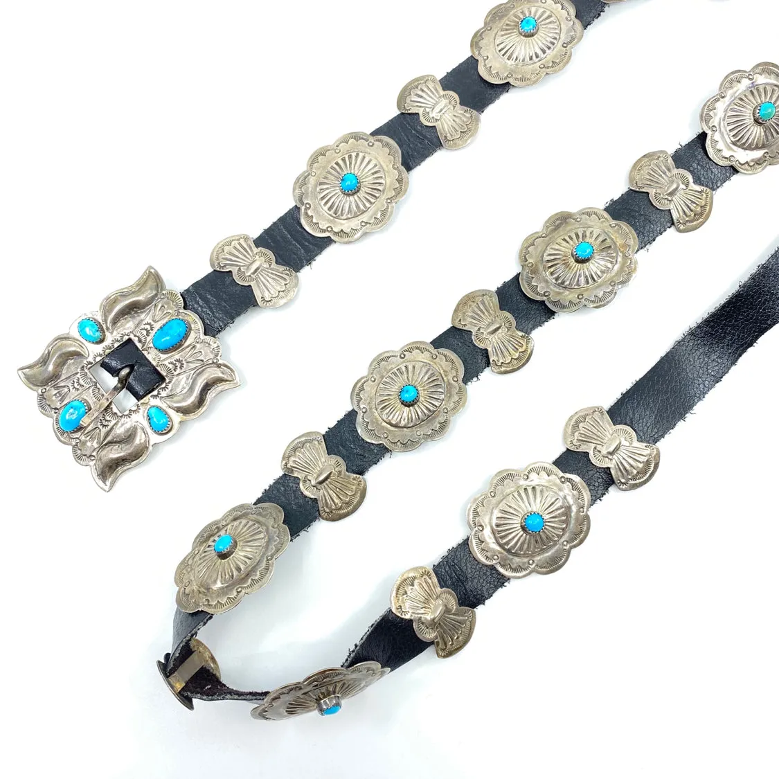 Navajo Turquoise   Sterling Leather Belt