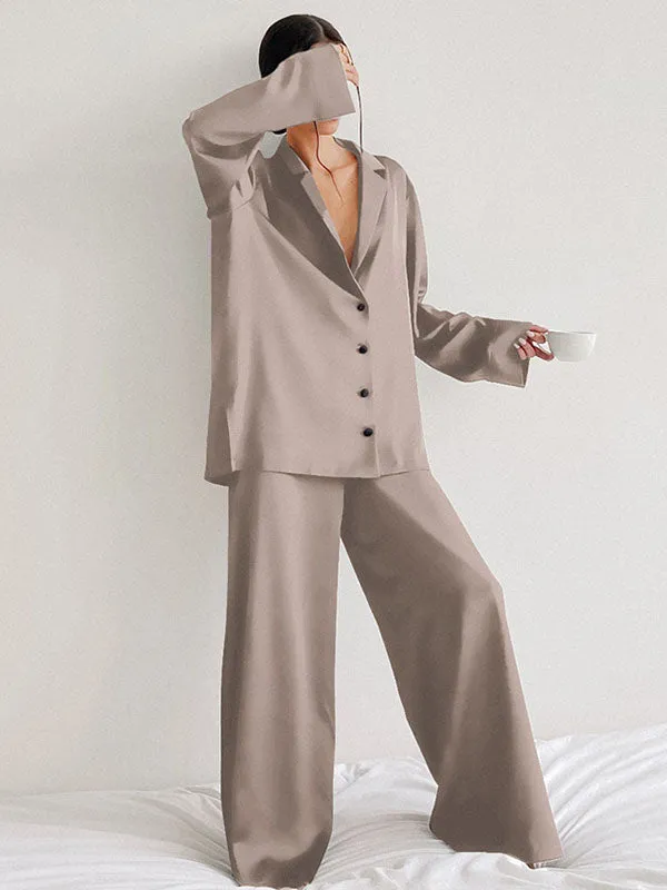 Oversized Solid Satin Loungewear Set