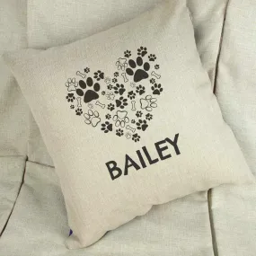 Personalised Dog Paw Print Heart Linen Cushion Cover