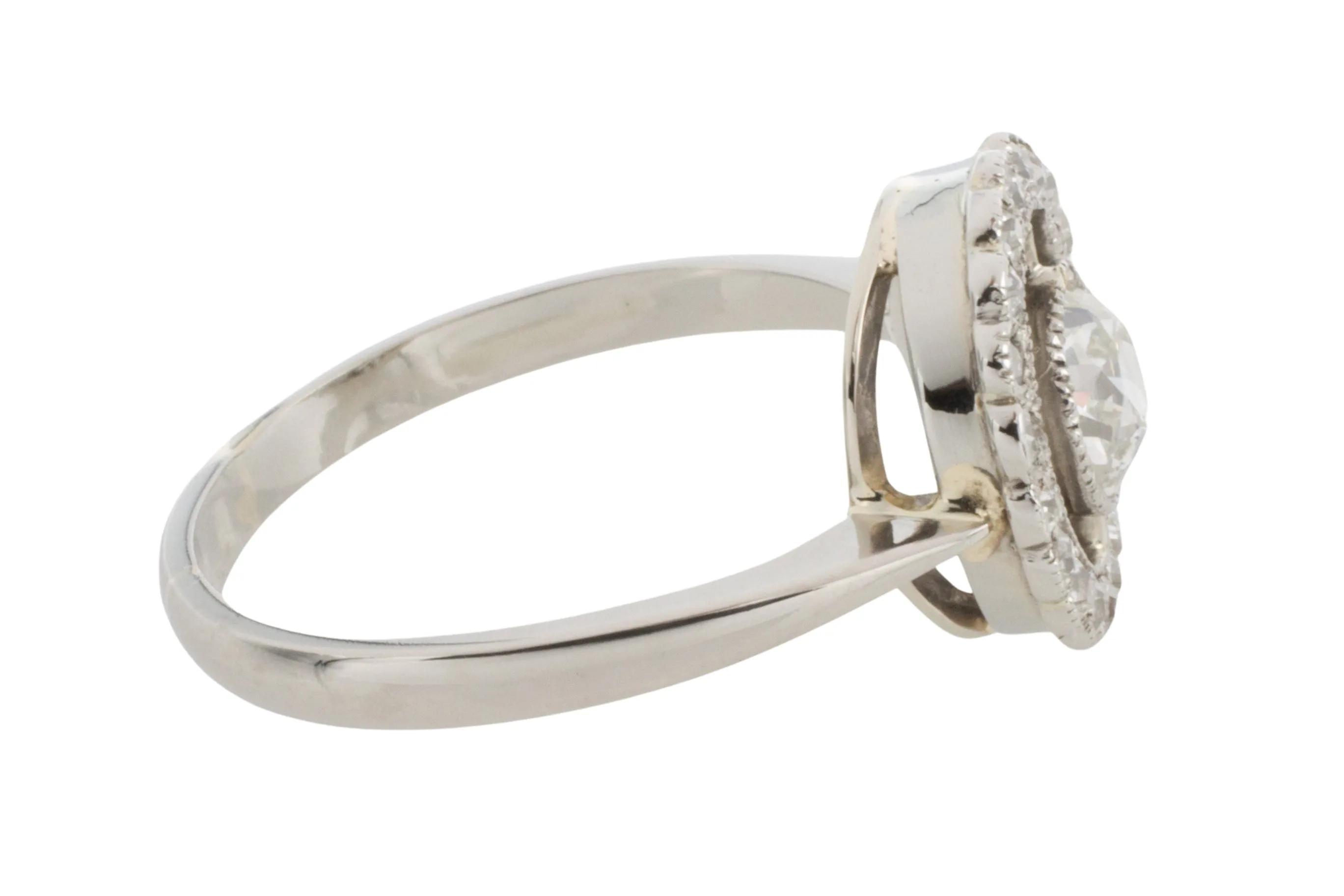 Platinum target ring with old cut diamonds