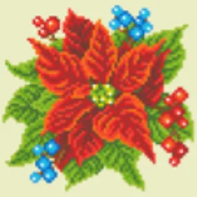 "Poinsettia and Berries Cream" Pre Printed Latch Hook Cushion Kit 48*48cm