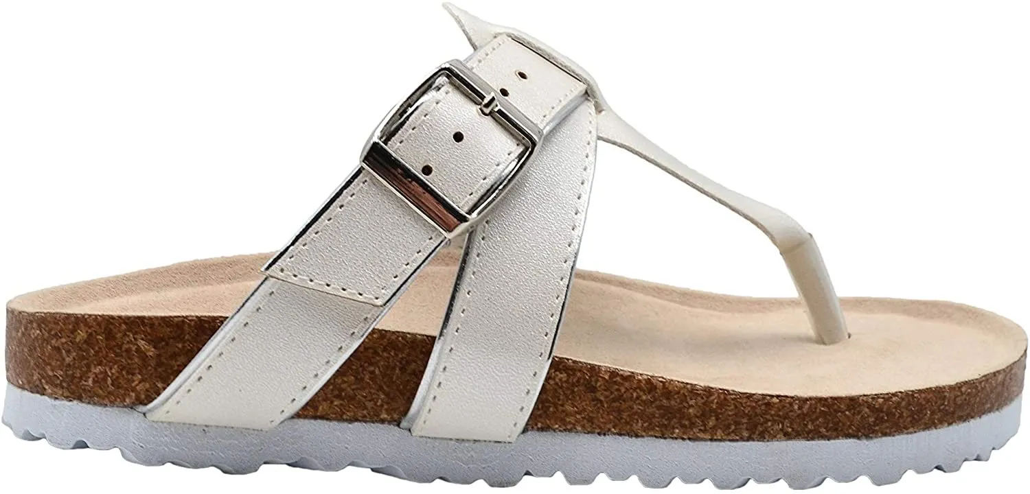 Rampage Girls Big Kid PU Shimmer Footbed Slide Sandal with Metallic Buckle Strap - Fashion Summer Shoes