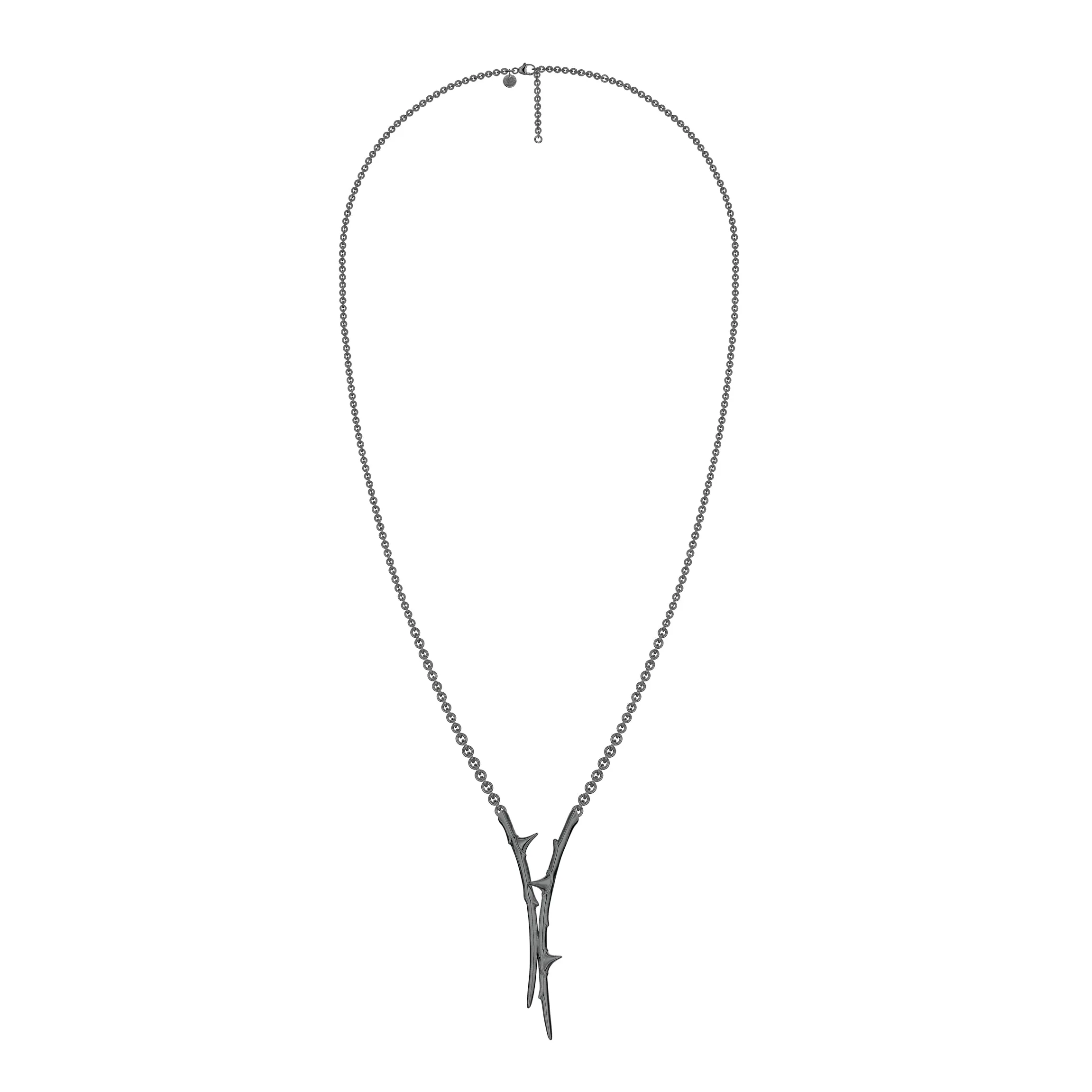 Rose Thorn Drop Lariat - Silver Black Rhodium