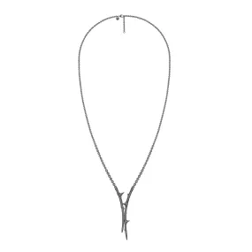 Rose Thorn Drop Lariat - Silver Black Rhodium