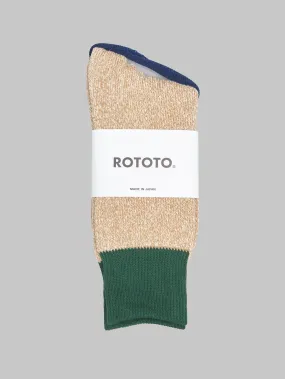 ROTOTO Double Face Crew Socks "Silk & Cotton" Dark Green/Beige