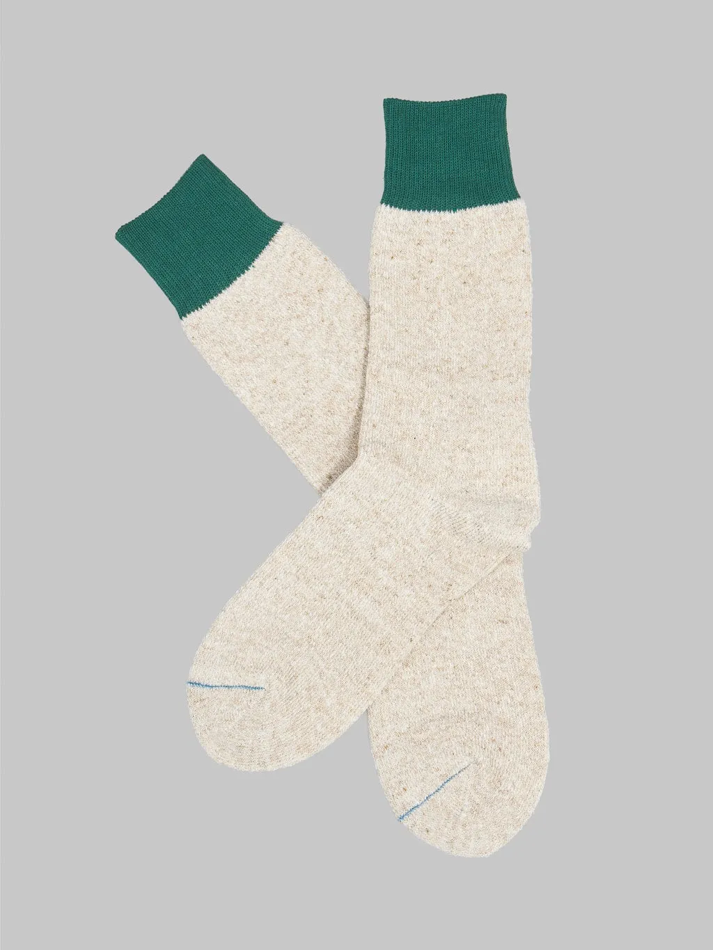 ROTOTO Double Face Crew Socks "Silk & Cotton" Green/Medium Beige