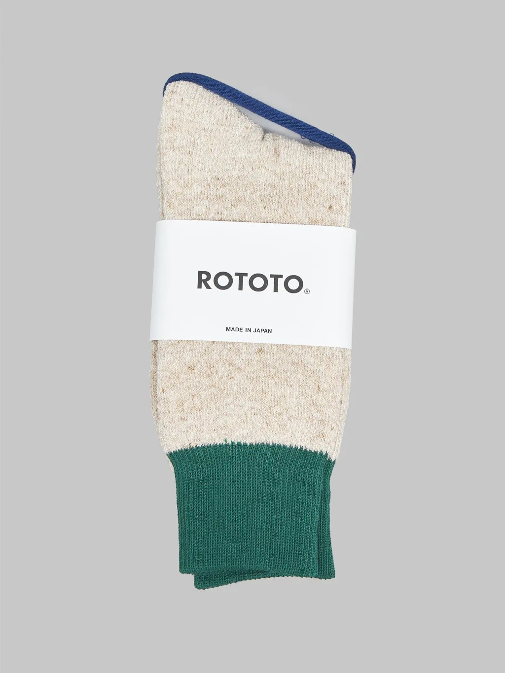 ROTOTO Double Face Crew Socks "Silk & Cotton" Green/Medium Beige