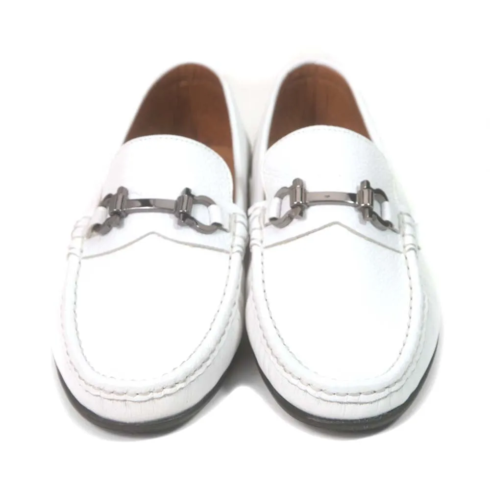 Sigotto Uomo White Grain Leather Bit Loafer with Leather Sole