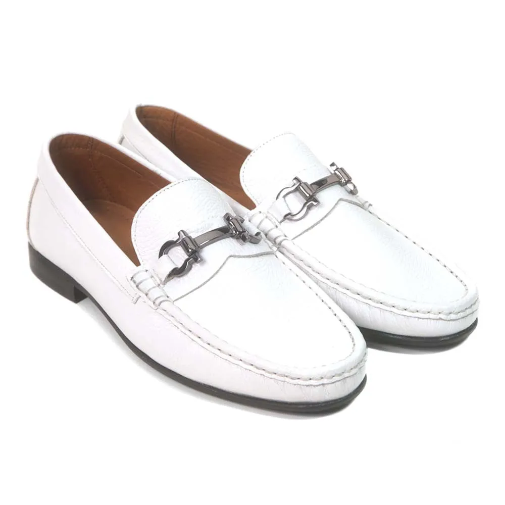 Sigotto Uomo White Grain Leather Bit Loafer with Leather Sole