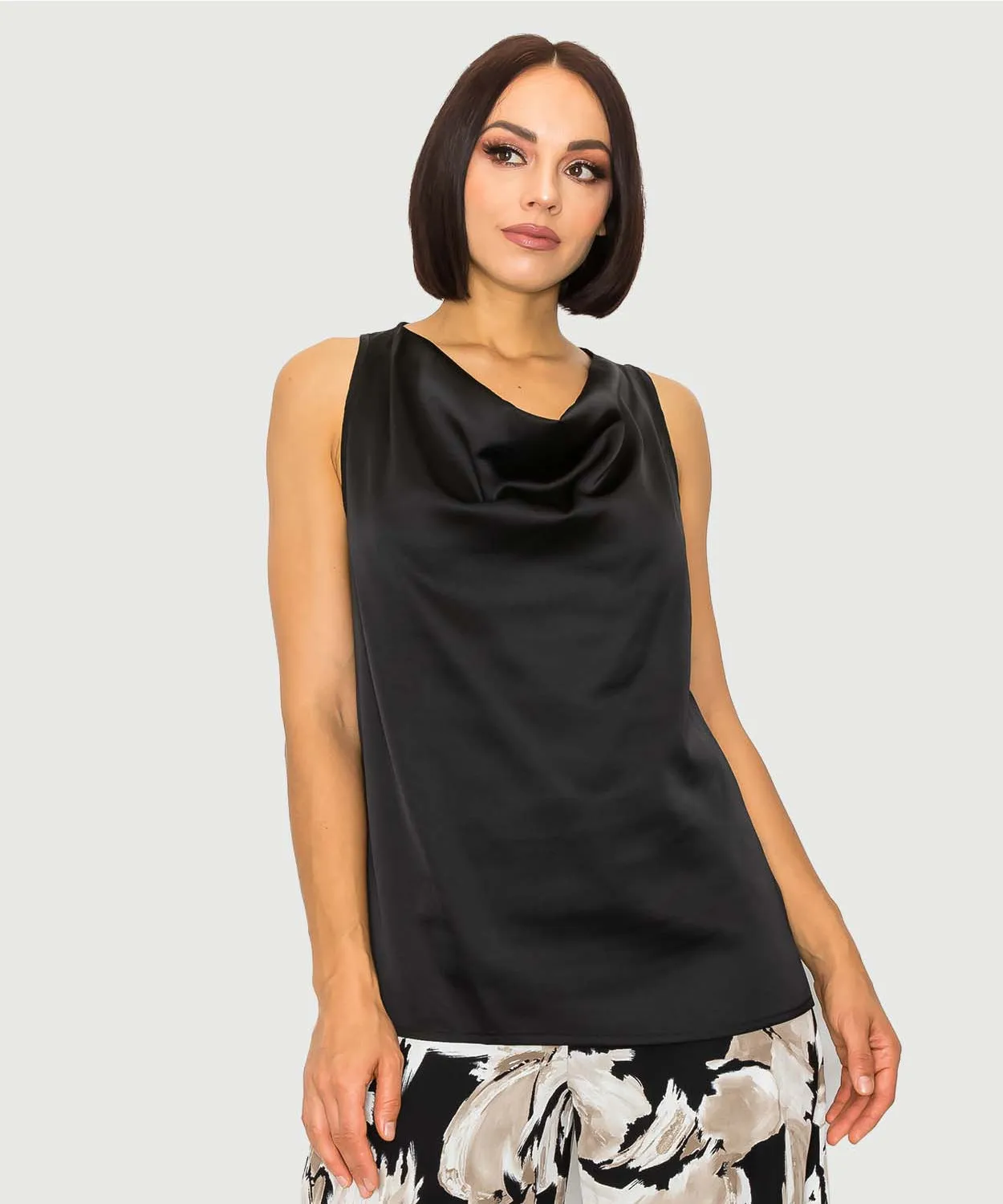 Silky Black Cowl Neck Tank