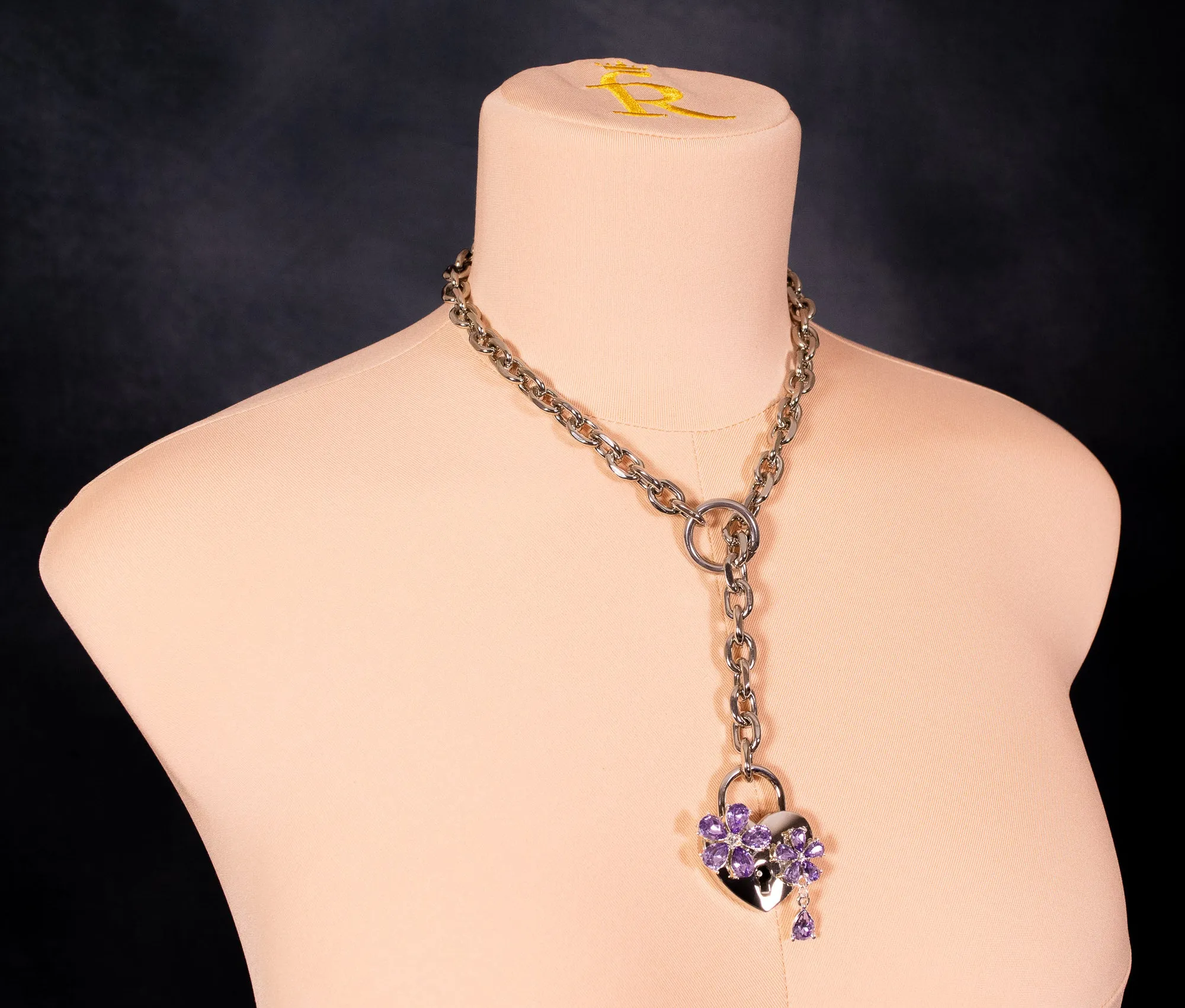 Silver Deluxe Floral Lock Slip Chain Collar _ LIMITED _