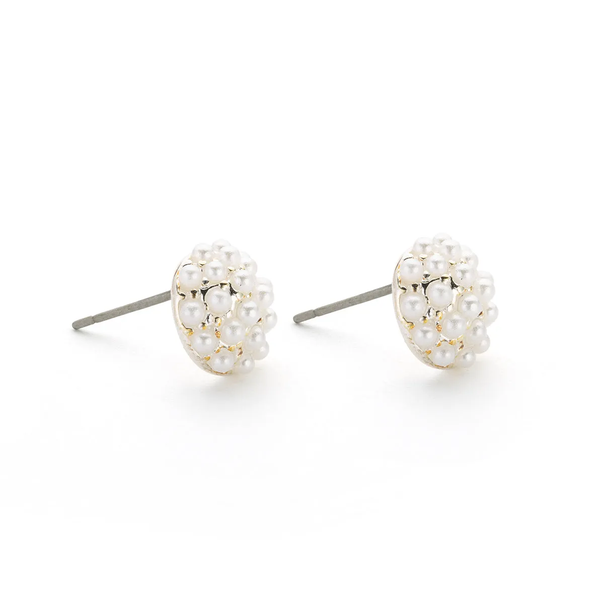 Silver Plated Pearl Cushion Stud Earrings