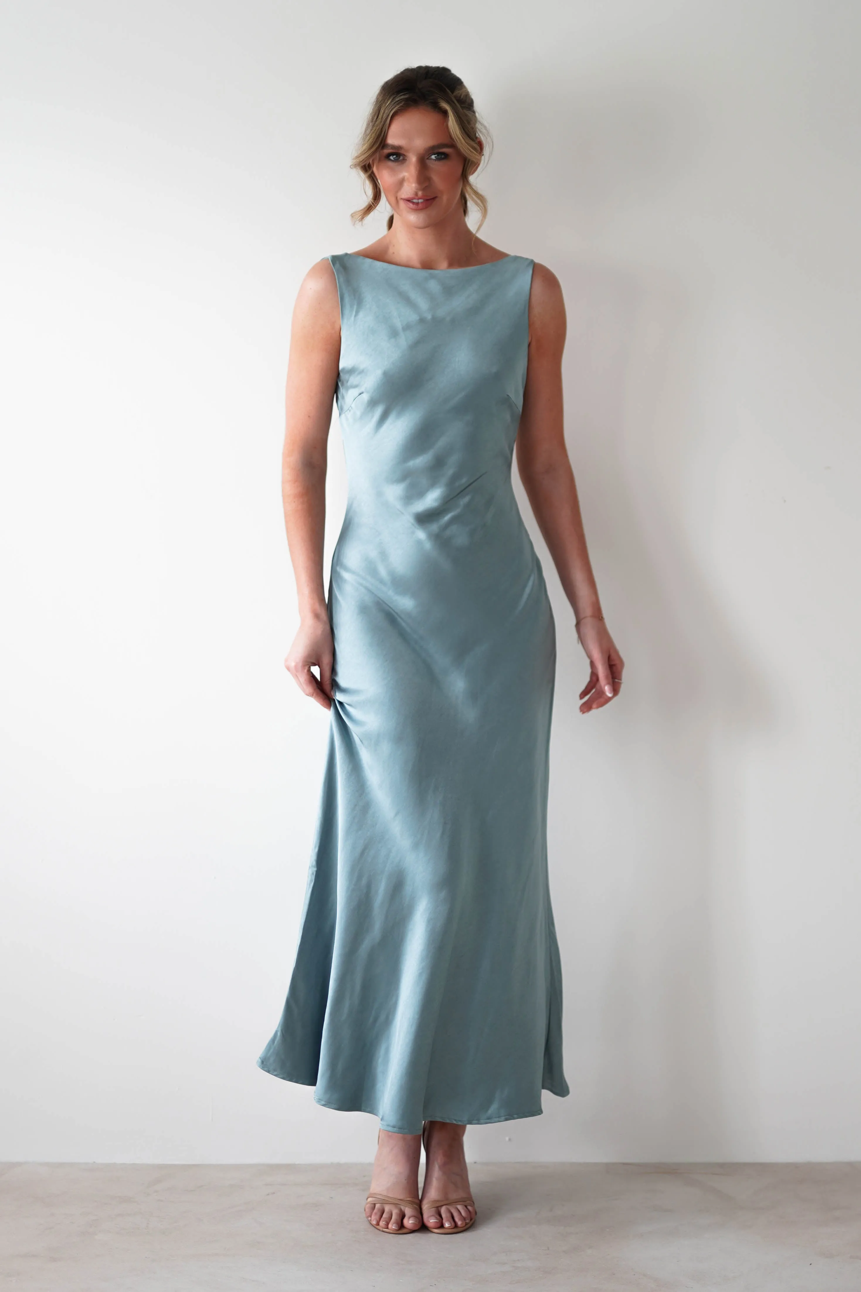 Sinead Soft Satin Maxi Dress | Slate Blue