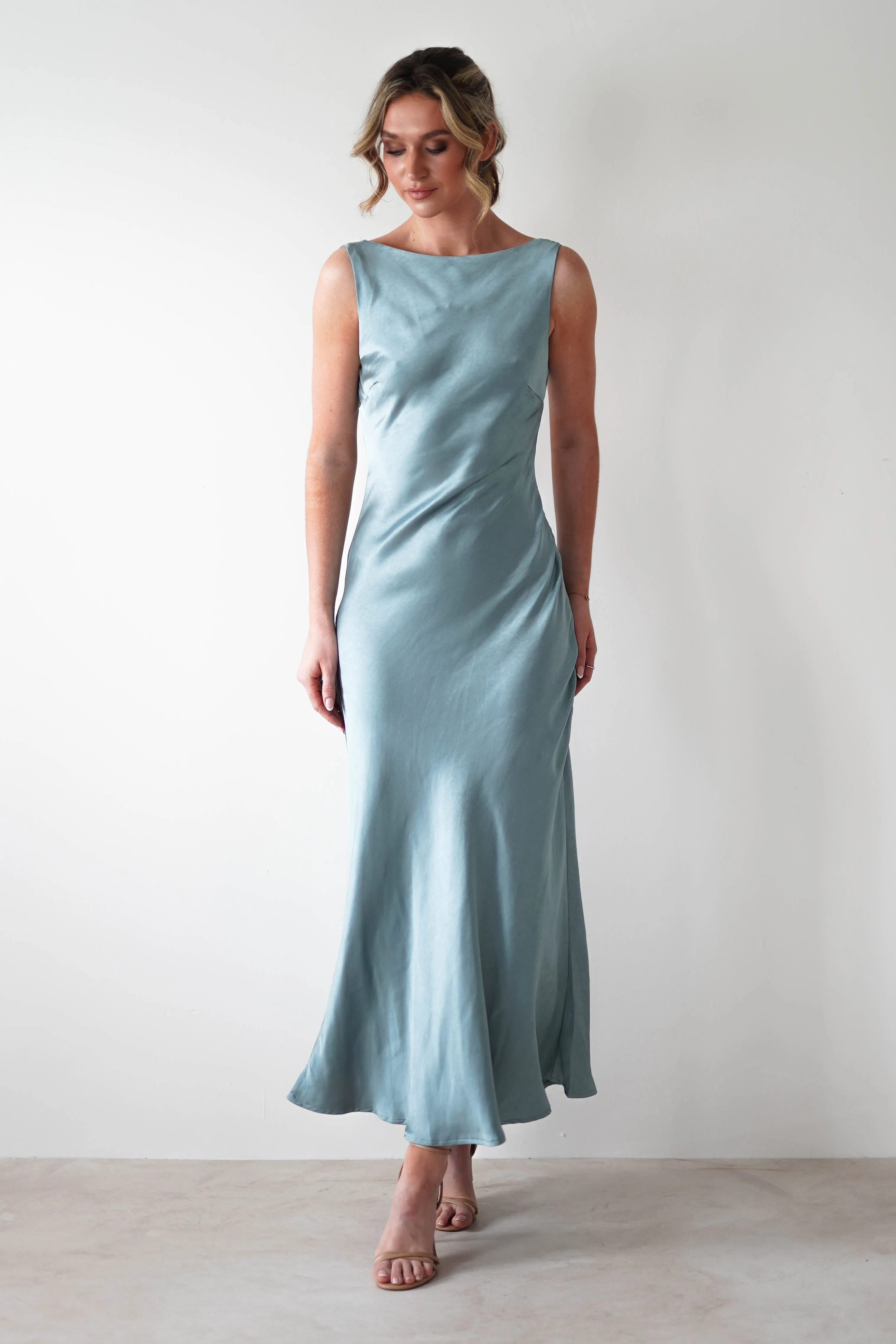 Sinead Soft Satin Maxi Dress | Slate Blue