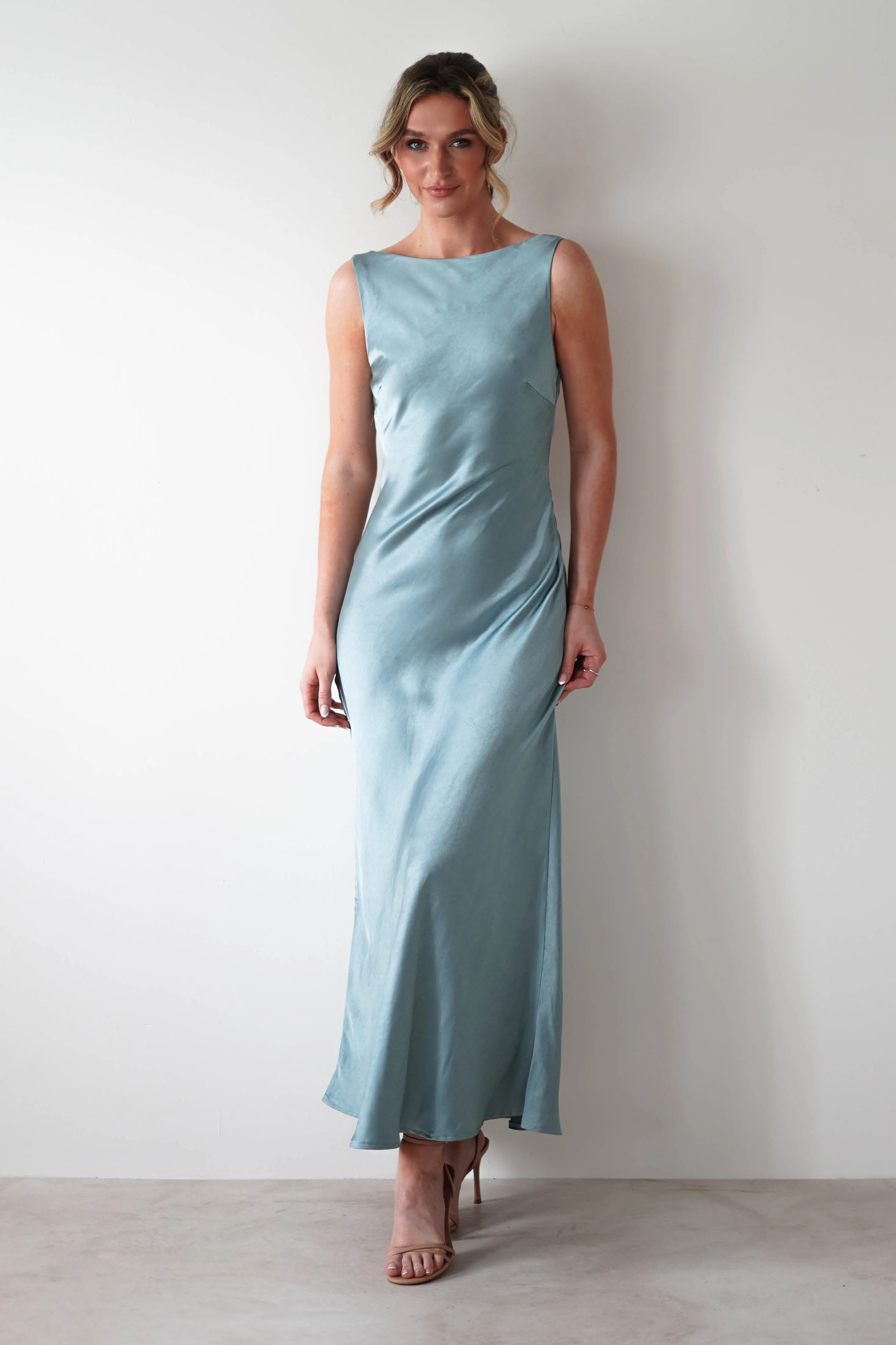 Sinead Soft Satin Maxi Dress | Slate Blue