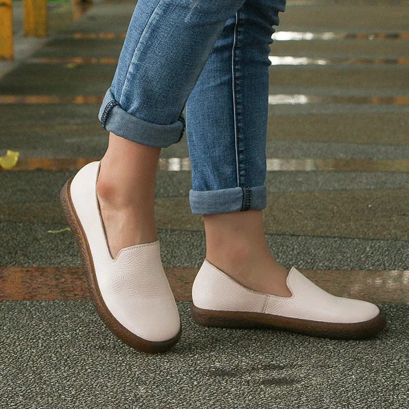 Soft Leather Slip On Flat Shoes