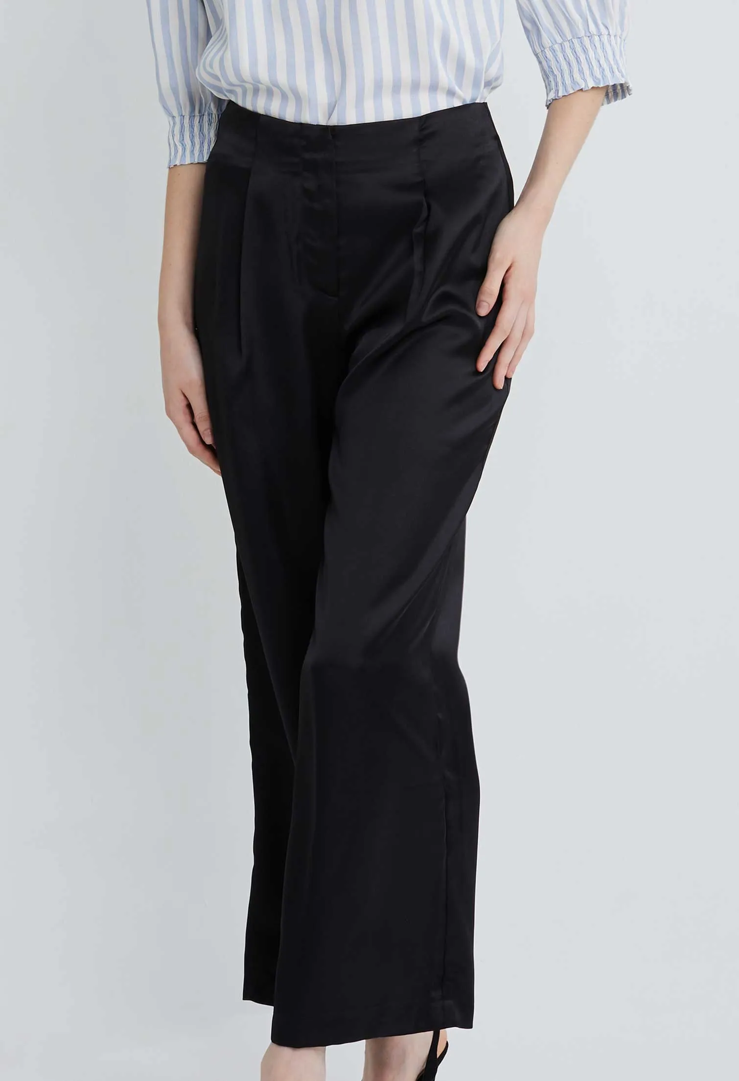 Tailored Satin Pleated Pants