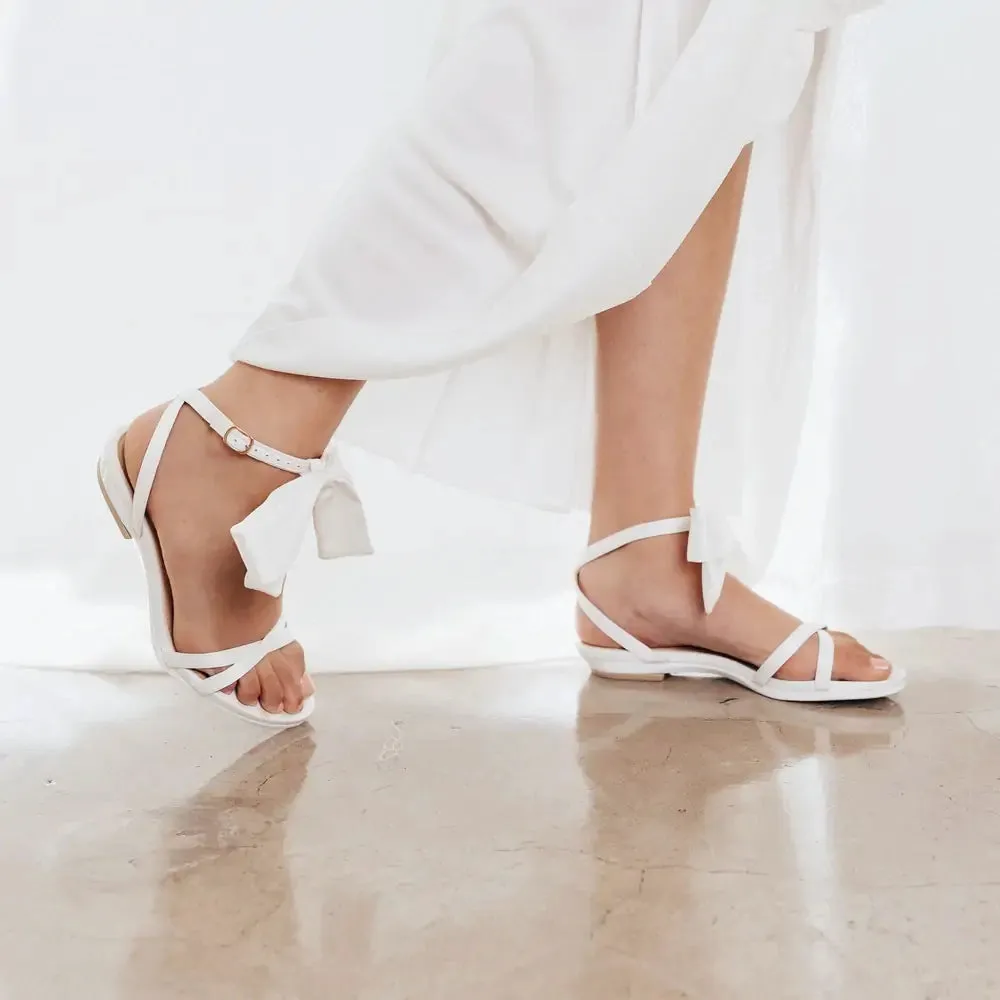 The Brynn White Satin Bow   Block Heel Kit 4 White