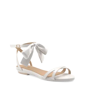 The Brynn - White Satin Bow Flat