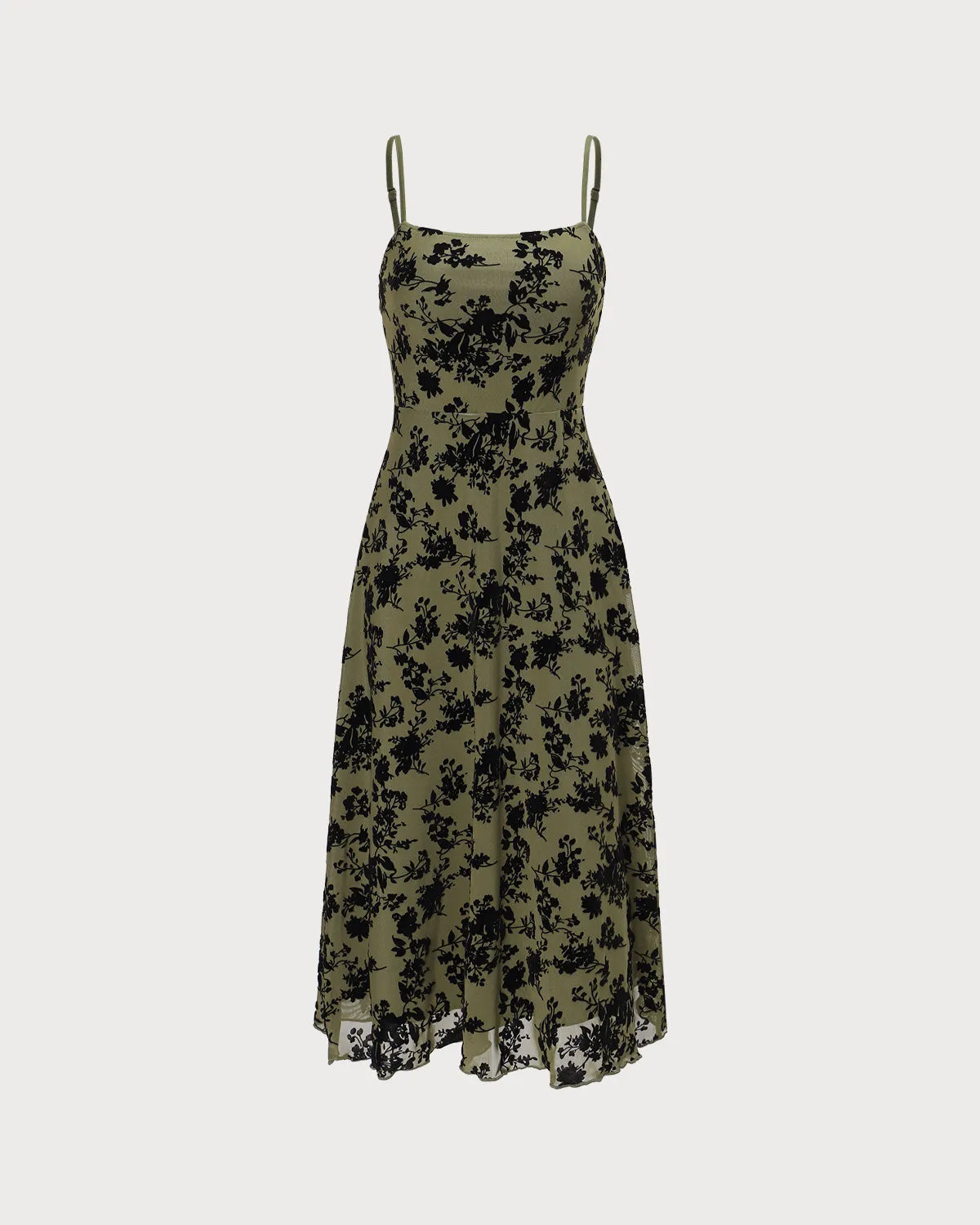 The Green Floral Burnout A-Line Slip Midi Dress