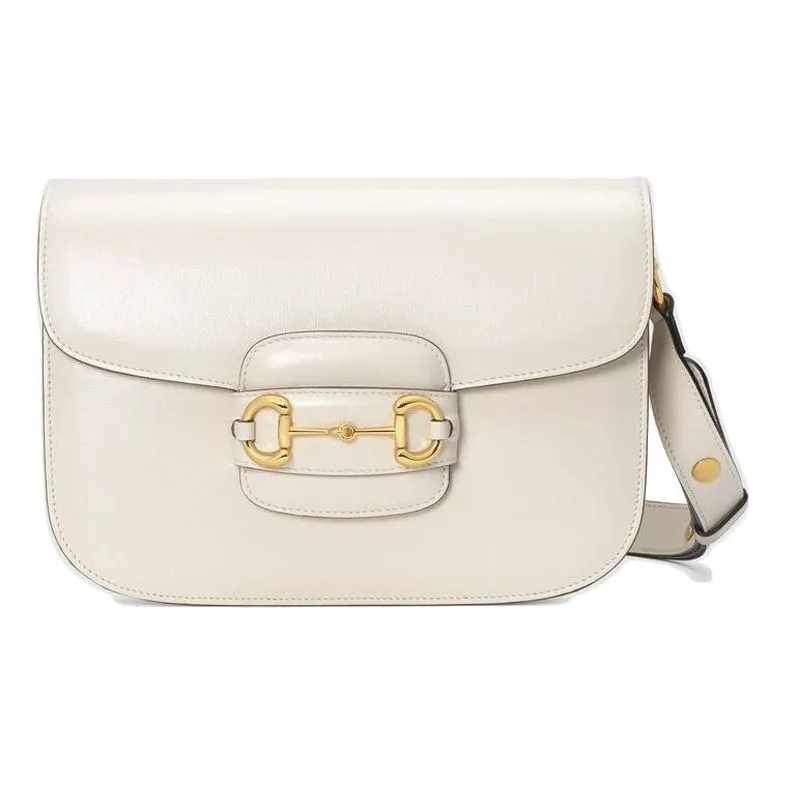 (WMNS) GUCCI Horsebit 1955 Retro Gold buckle Leather Shoulder Messenger Bag Small White Classic 602204-1DB0G-9022